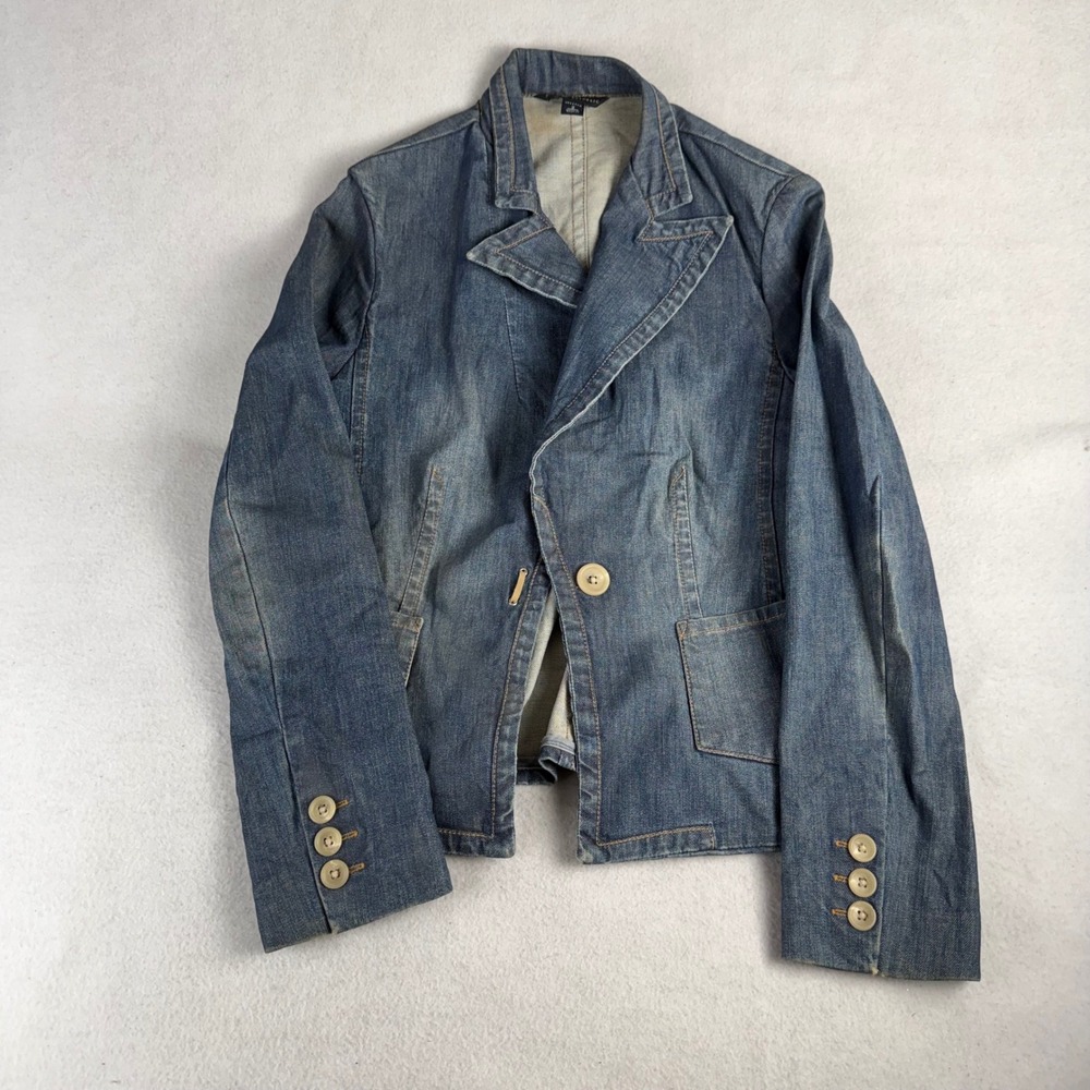 Y2K Banana Republic Womens Blue Stretch Denim Blazer Jacket Single Button Size 2